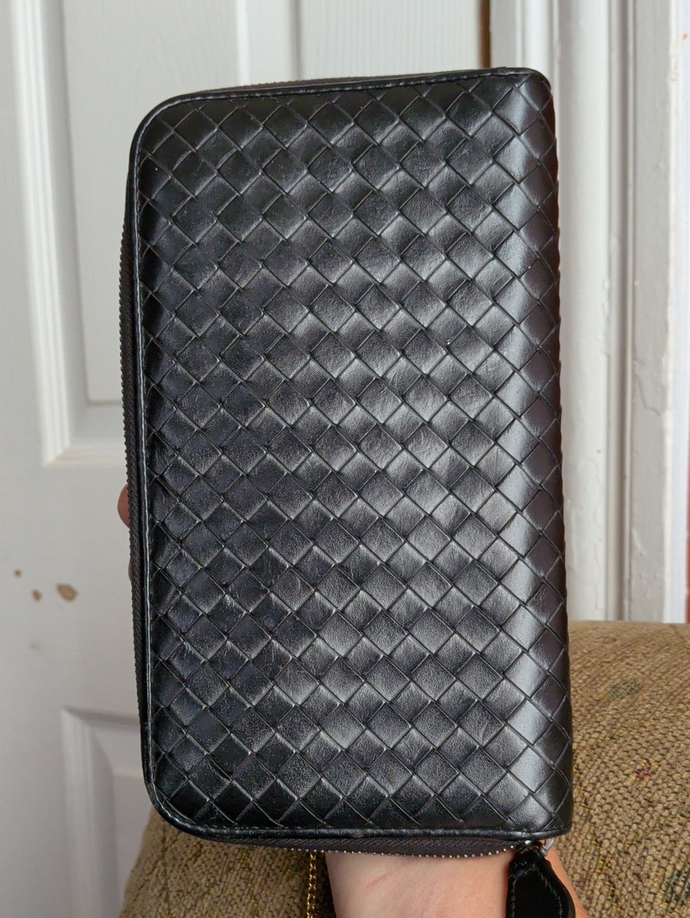 Bottega Veneta Black Woven Leather Zip-Around Men's Wallet